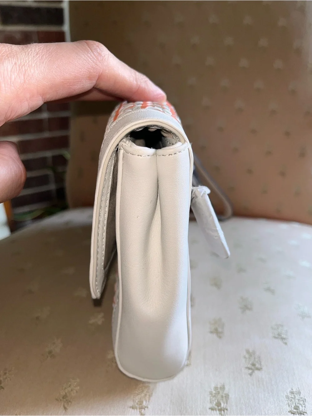 New Coach Coral and White Caning Leather Wristlet / Clutch
